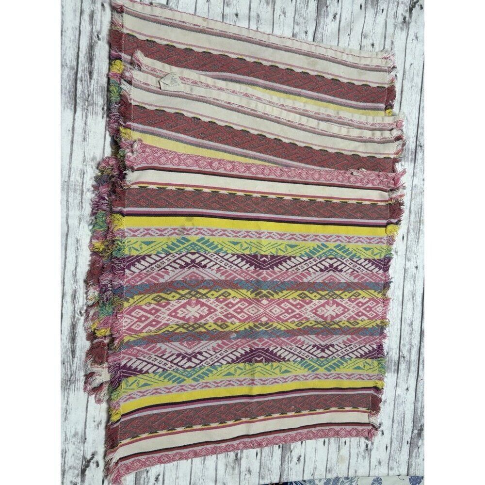 Set of 8 Bright Pink Rainbow Colorful Mexican Striped Woven Fabric‎ Napkins
